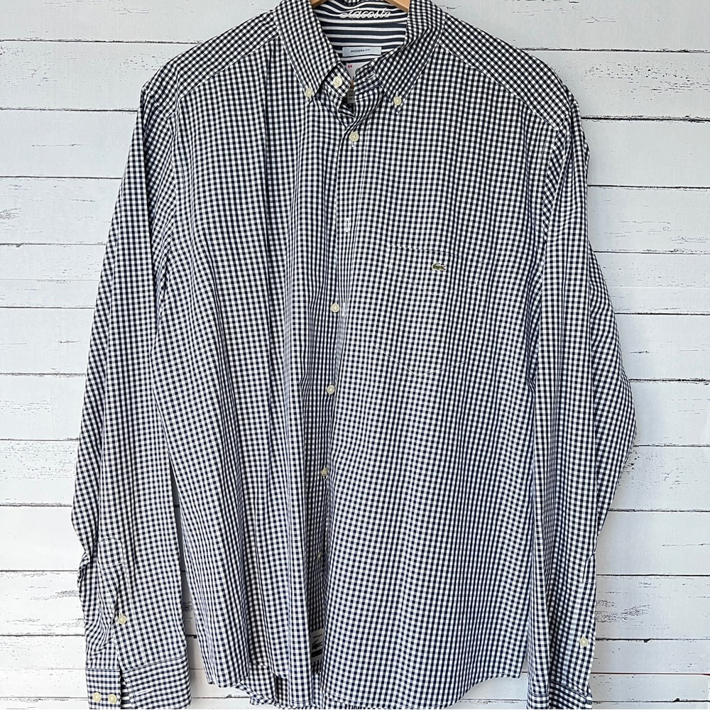 Men's Lacoste Button Down Shirt - Black and White Check